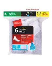 Hanes Men's BIG & TALL 6 / 12 pairs cushion ANKLE socks "SLIGHTLY-IMPERFECT"