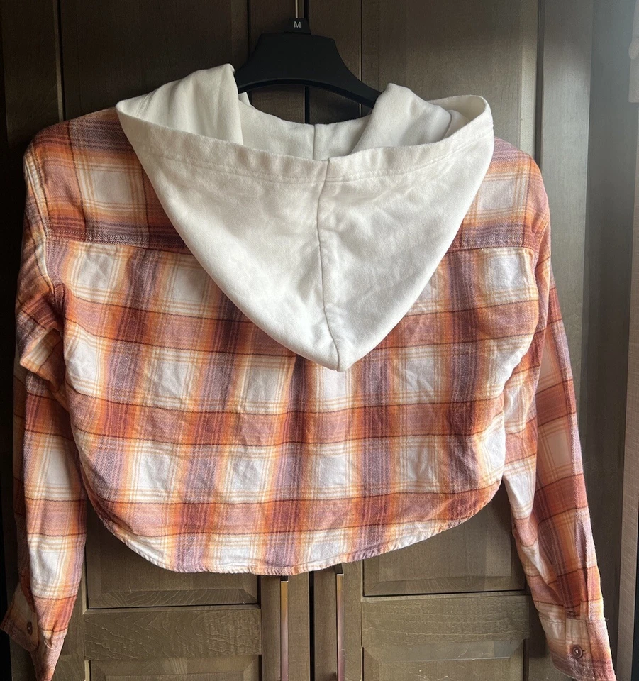 Forever 21 Rust/blanco Pequeña sudadera con capucha térmica a cuadros manga larga pre propio otoño Foto 4 de 4