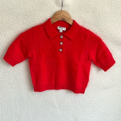 J Crew Girls brushed cashmere polo with jewel buttons Size 6 7 Vintage Red - Picture 2 of 11
