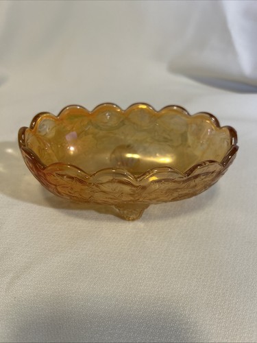 Jeannette Glass Iridescent Floragold LOUISA Oval Footed Candy Bowl Trinket Dish - Picture 5 of 7