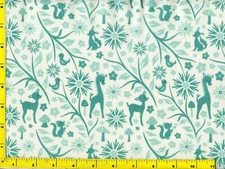 Light Blue Cute Animals w/ Floral Vines Quilting Sewing Fabric 1 Yard  #472y