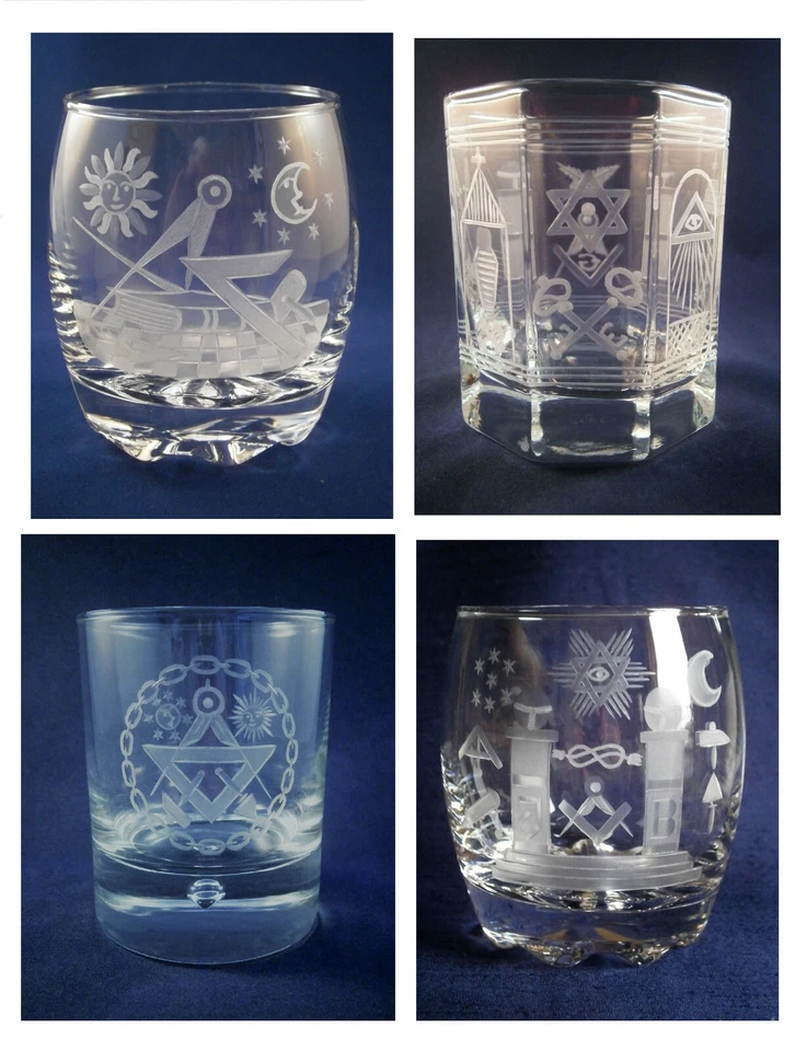 Logen-Glas Whiskybecher m. Freimaurer-Motiv - Bild 1 von 1