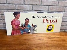Vintage 1950s Pepsi Cola Paper Advertising Sign "Be Sociable" 28" x 11"