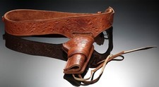 Custom Tooled Leather Holster with Belt Mexico Revolver