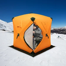 2 Person Insulated Ice Fishing Shelter Pop Up Tent D-shaped Door Oxford Fabric
