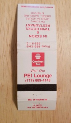 Vintage Matchbook Comfort Inn Pei Lounge 84 Exxon Twin Rocks