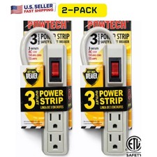 2-Pack 3 Outlet Power Strip Surge Protector Flat Plug 5  Short Extension Cord
