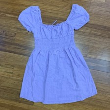 Sunday Best Martine Poplin Mini Dress Womens Small Smocked Puff Sleeve Cotton