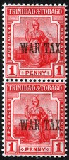 Trinité-et-Tobago 1917 Taxe de guerre 1d paire verticale rouge. SG 176. MH