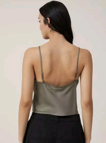 NWT Cotton On Willa satin Cami Green Khaki 12 Crop Lace Adjustable Festival - Picture 2 of 10