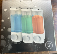 Wall Mounted Triple Shower Dispenser 3x300ml for Liquid Soap Plastic Black