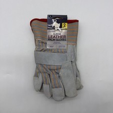 Hands On 100 Leather Palm Gloves Men Size L Gray Striped 2 Pair NWT . 40608