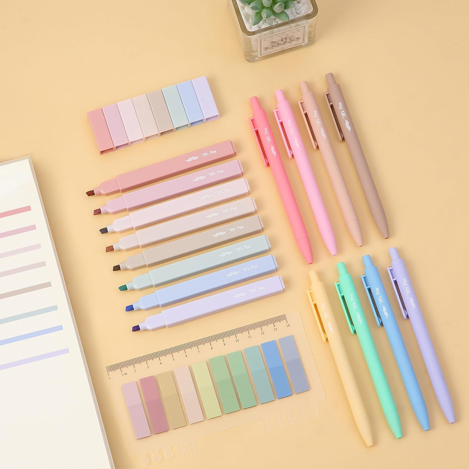 Aesthetic 16 Pack Colored Gel Pens & 200 Sheets Sticky Tabs - No Bleed Highlight