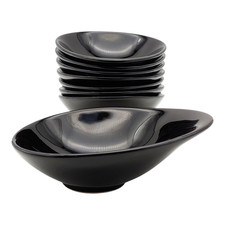 Mikasa UFO Black Dessert Bowl Set of 8 - 7" Karim Rashid KRB01 Asymmetrical