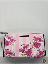 Victorias Secret Travel Case Floral Flower Cosmetic Bag Makeup Pouch Pink Stripe