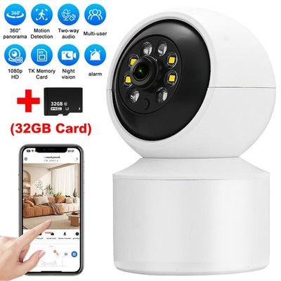 Camara De Seguridad WiFi 1080P HD Inalambrica 360° Con Vision Nocturna PTZ CCTV