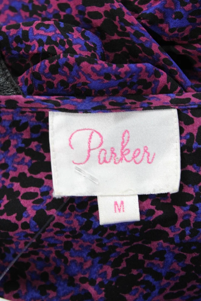 Parker женщин шелк напечатано v-образным вырезом длинным рукавом пеплум блузка верхний фиолетовый размер M - Изображение 4 из 4