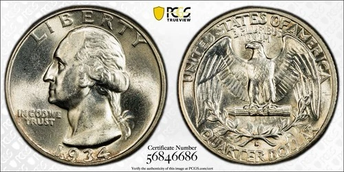 PCGS 1934 D Quarter Heavy Motto MS64 Silver Coin 25C #56846686