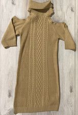 Choles Knit Bodycon Sweater Dress Size L Cold Shoulder Turtleneck 1/2 Sleeve