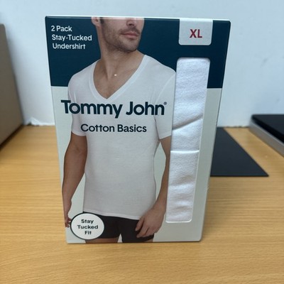 Tommy John Cotton Basics Stay-Tucked Undershirt 2-Pack Deep V-Neck White XL NIB