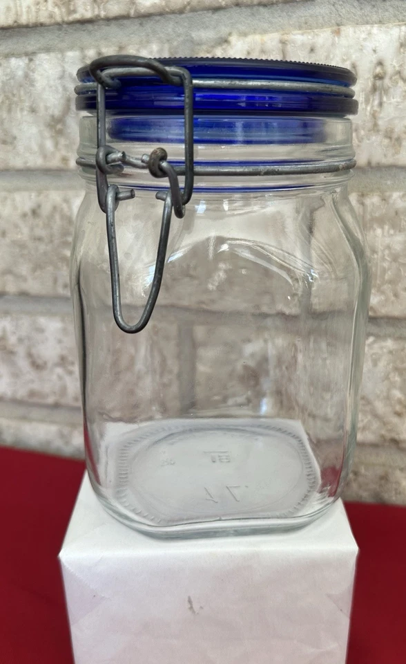Cobalt Lid Bormioli Rocco Fido Jar Glass Canister Mason 1L Made in Italy - Image 2 of 4