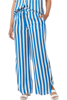 Candace Cameron Bure Printed Wide-Leg Pants with Side Slits Cobalt