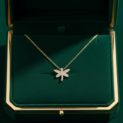 Schmetterling zierlich fein Anhänger Kette 16'' rund Lab gezüchtet Diamant 14K Gelbgold