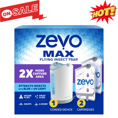 Zevo Max Flying Insect Indoor Fly Trap 1 Plug-In Device & 2 Cartridges New