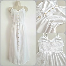 Womens Size L BNWOT White Strappy Summer Dress Decorative Buttons