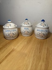 Set of 3 Lidded Jam, Honey & Marmalade Jars Pots Floral French Miel Confiture