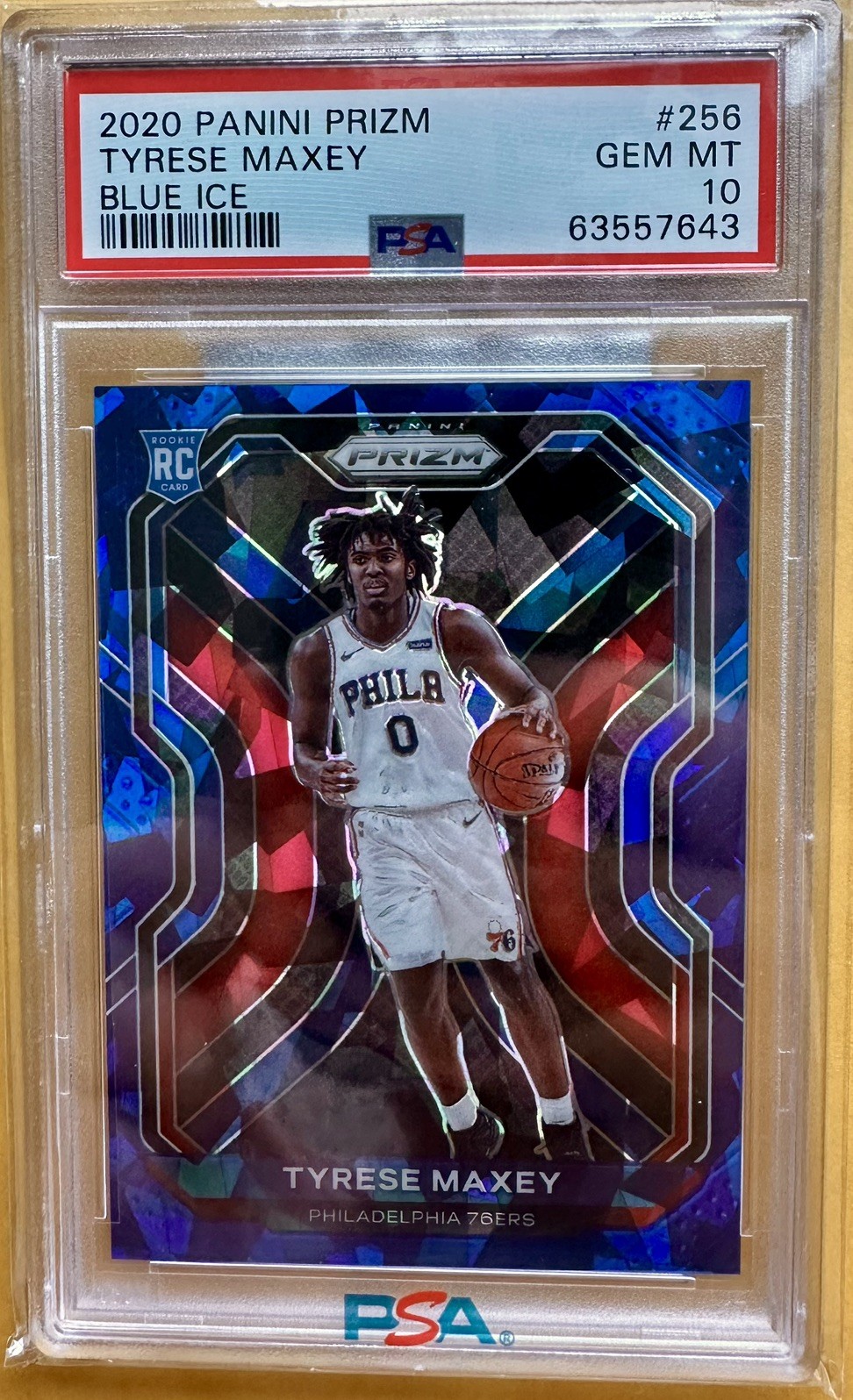 2020-21 Panini Prizm Tyrese Maxey RC Blue Ice Prizm Rookie #/125 76ers PSA 10