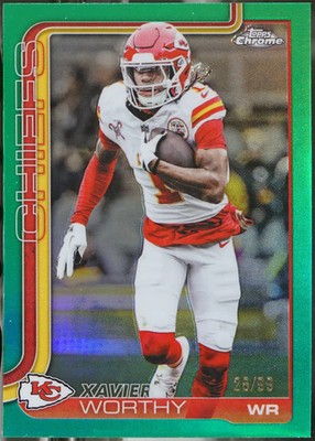 2025 Topps Chrome #145 Xavier Worthy Green Refractor /99 Football NM