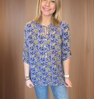 MADISON MATTHEWS  women's printed top Blouse Tunic Purple blue Sz S