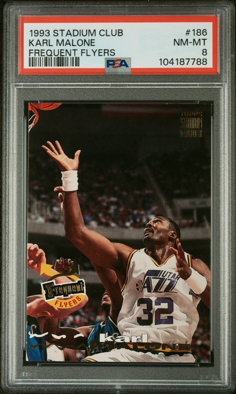 1993 STADIUM CLUB FREQUENT FLYERS #186 KARL MALONE PSA 8