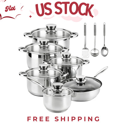 Stainless Steel Cookware Set - 15 Pieces Pots and Pans Nonstick Pot and Pan Set