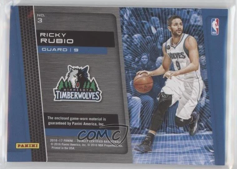 2016-17 Panini Totally Certified Totally Certified Materials Ricky Rubio #3 - Image 2 of 2