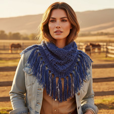 NEW Hand Knitted Blue Metallic Boho Cowl Scarf Coastal Art Shimmer Indie Chic
