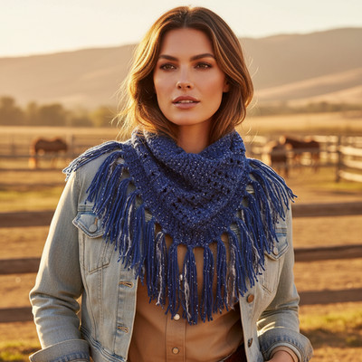 NEW Hand Knitted Blue Metallic Boho Cowl Scarf Coastal Art Shimmer Indie Chic