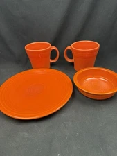 Fiesta Ware Homer Laughlin Tangerine Coffee Cups, Dinner Plate, Bowl MCM (4) Set
