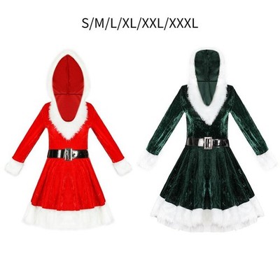 Damen Miss Santa Weihnachtsanzug Outfits Kapuzenkleid Hoodie Cosplay Kostüme