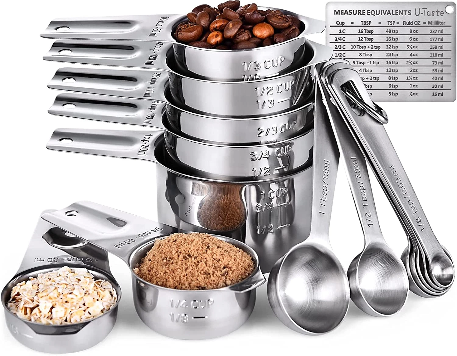 Measuring Cups and Spoons Set: 18/8 Stainless Steel Measuring Cups 15 Piece: 7