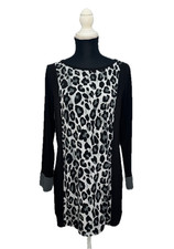 SUSAN GRAVER Black/Gray Panel Animal Print Liquid Knit Tunic/Top Sz.Small
