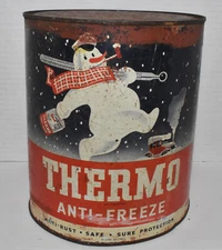 Vintage Thermo Snowman Anti Freeze One Gallon Gas Oil Advertising Can