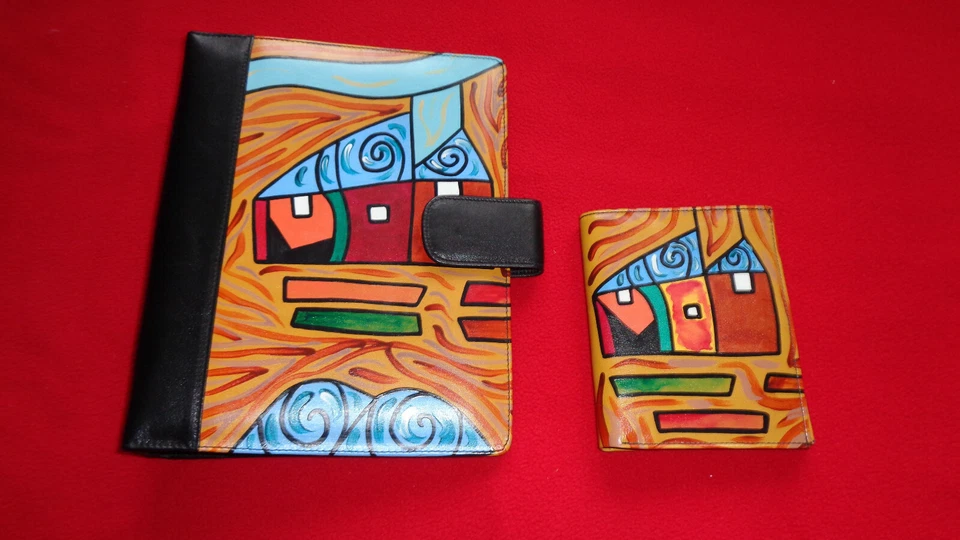 Ringbuchmappe/Timer und Portemonnaie, Echtes Leder, Hangemacht, Unikat