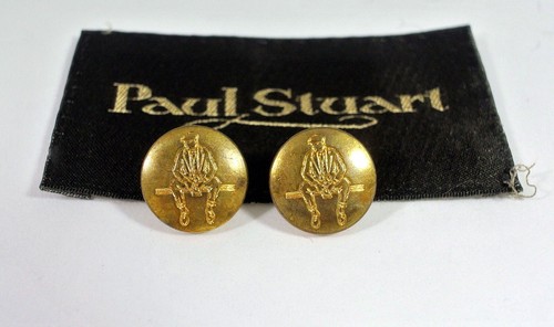 Paul Stuart Logo Buttons Gold Tone Man Sitting Bench 5/8 for Sleeve Lot of 2 - Picture 2 of 3