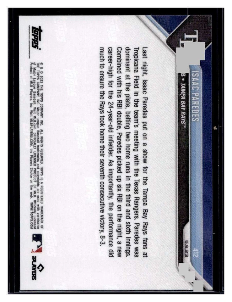 2023 Topps Now #412 Isaac Paredes Red Parallel Card #d 3/10 - Image 2 of 2