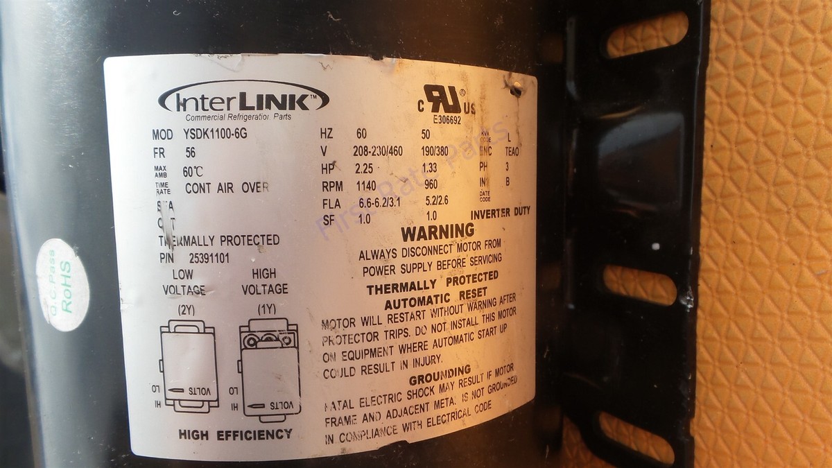 Heatcraft 25391101S Motor 25391101 Interlink YSDK1100-6 2.25