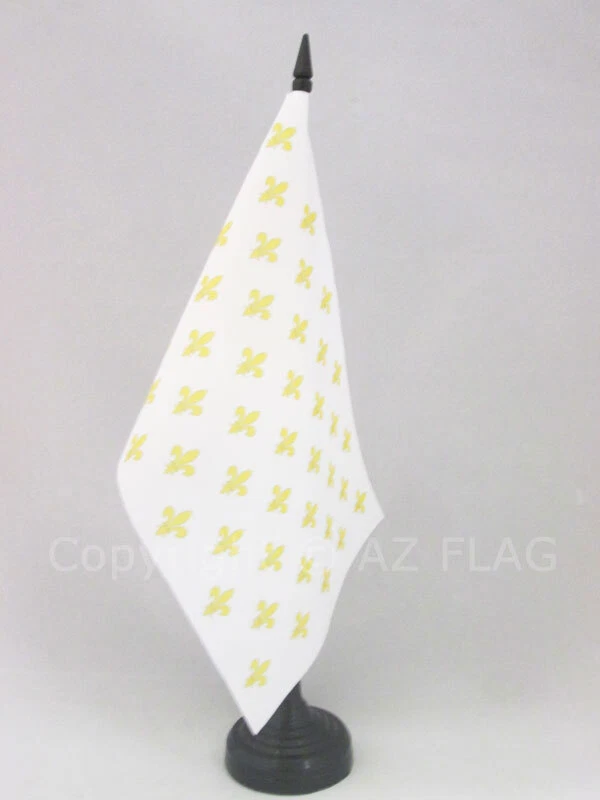 AZ FLAG DRAPEAU DE TABLE FLEUR DE LYS BLANC ET OR 21x14cm - PETIT DRAPEAUX DE BUREAU ROY