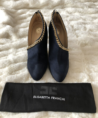 Elisabetta Franchi Dark Navy suede Heels ankle Boots Shoes Size