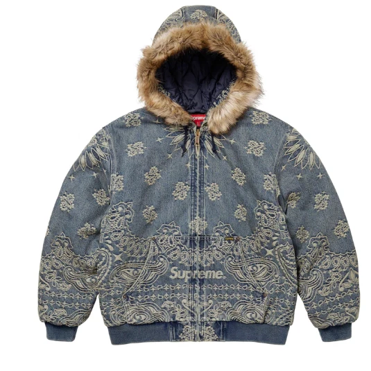 VESTE DE TRAVAIL À CAPUCHE EN DENIM JACQUARD BANDANA SUPRÊME FW25 TAILLE XL COMMANDE CONFIRMÉE